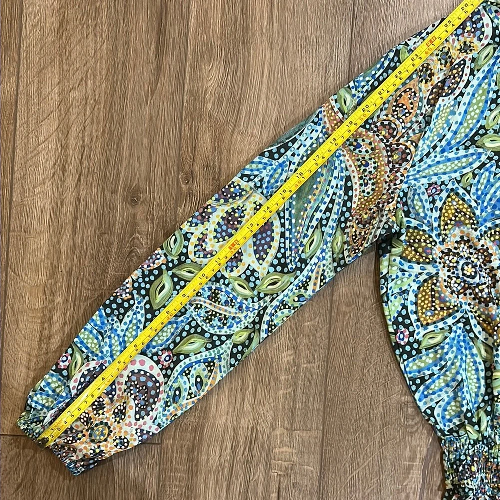 NWOT - ART MOSAIC FASHION by JANE VALLEJO Colorful Cinch Waist Women's Blouse - Picture 9 of 9